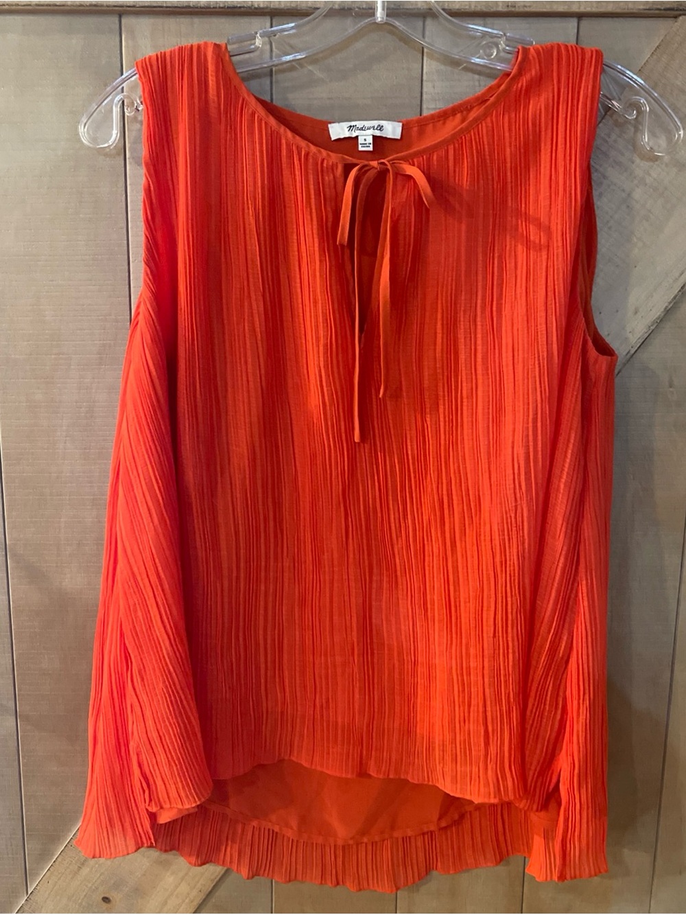 Madewell Bright Orange Sleeveless Pleated Tie-Neck Camisole